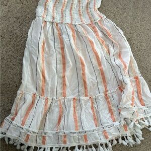 Source Unknown White and Orange Midi Dress